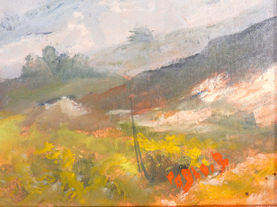 Serie di tre paesaggi a olio firmati PABLO B. con cornice lignea. Novecento
