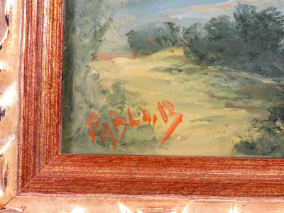 Serie di tre paesaggi a olio firmati PABLO B. con cornice lignea. Novecento