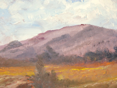 Serie di tre paesaggi a olio firmati PABLO B. con cornice lignea. Novecento