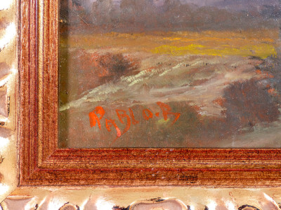 Serie di tre paesaggi a olio firmati PABLO B. con cornice lignea. Novecento