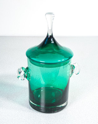 ?? VASO CON COPERCHIO DESIGN VETRO SOFFIATO MURANO ITALIA VASO VINTAGE GLASS ART