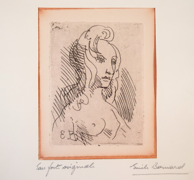 Acquaforte a firma Emile BERNARD (1868-1941) Portrait d'une jeune Femme nue. Firmata a mano. Francia, Primo Novecento