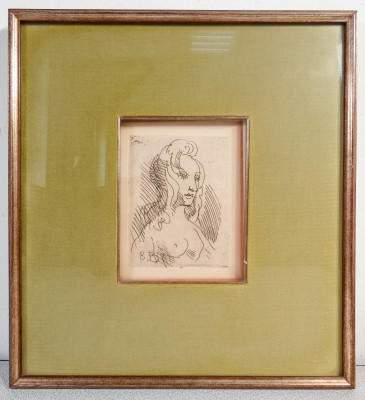 Acquaforte a firma Emile BERNARD (1868-1941) Portrait d'une jeune Femme nue. Firmata a mano. Francia, Primo Novecento