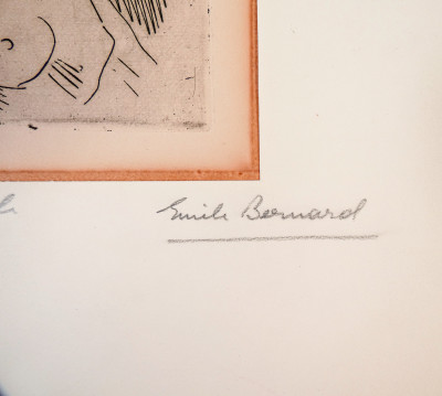 Acquaforte a firma Emile BERNARD (1868-1941) Portrait d'une jeune Femme nue. Firmata a mano. Francia, Primo Novecento