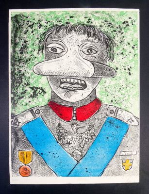 ?? ACQUAFORTE ENRICO BAJ GENERALE ACQUATINTA COLORI FIRMATA GRAFICA STAMPA 1970S