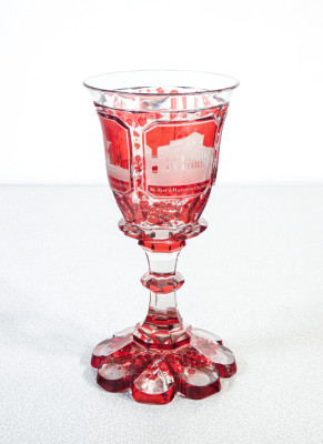 ?? ANTICO CALICE VETRO RUBINO INCISO MONACO BAVIERA BOEMIA 1900 GLASS GOBLET