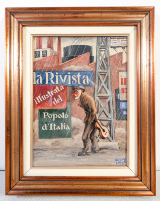 Dipinto a tempera recante firma Damiano DAMIANI Rivista Illustrata del Popolo Italiano. Italia, 1935