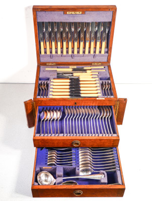 ?? GRANDE SERVIZIO POSATE WALKER & HALL 92 PZ. 1920S SHEFFIELD CUSTODIA LEGNO