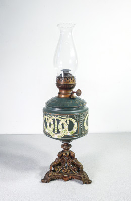 ?? ANTICO LUME A PETROLIO LAMPADA FORTI CHIESARA 900 LIBERTY DECO CERAMICA VETRO