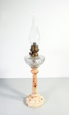 ?? ANTICO LUME A PETROLIO LAMPADA P&B EPOCA PRIMO 1900 CERAMICA VETRO BRONZO