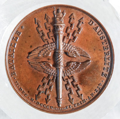 Medaglia in bronzo Napoleone I Bonaparte: commemorazione della battaglia di Austerlitz (di Droz & Andrieu). Francia, 1805/1806