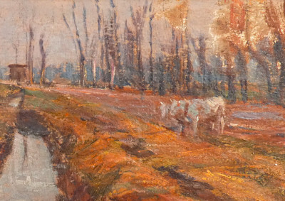 Dipinto firmato Carlo BALESTRINI, Paesaggio di campagna. Italia, 1903