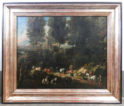 Paesaggio seicentesco, anonimo di area veneta in olio su tela. Nord Italia, Ultimo quarto del Seicento