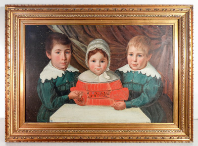 ?? QUADRO RITRATTO BAMBINI DIPINTO OLIO TELA EPOCA 1800 ITALIA PORTAIT CHILDREN