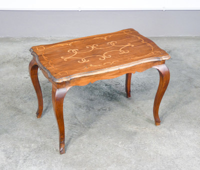 ?? ANTICO TAVOLINO PIEMONTESE 1700 LEGNO NOCE INTARSIATO ORIGINALE EPOCA BASSO