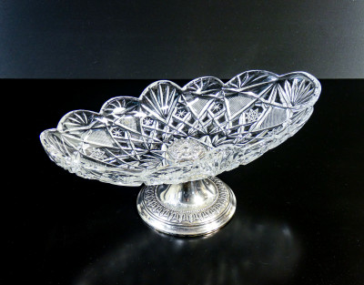 ?? ALZATA ARGENTO 800 CRISTALLO DESIGN UGO SANDRUCCI FIRENZE VASO VASSSOIO EPOCA