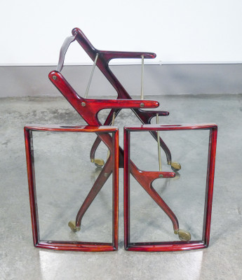 Carrello portavivande design italiano Ico PARISI, con due vassoi estraibili. Italia, Anni 40/50