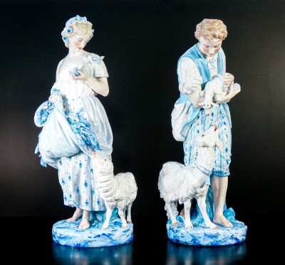 ?? COPPIA SCULTURE CERAMICA VION & BAURY EPOCA 1800 DIPINTE A MANO FRANCIA