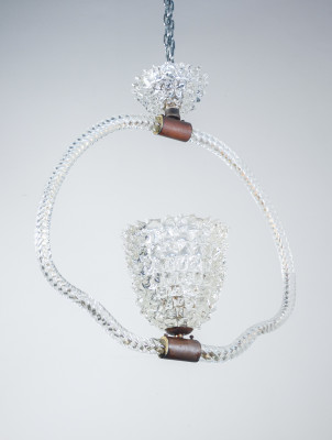 Lampadario a sospensione in vetro soffiato e rostrato, design BAROVIER & TOSO. Murano, Anni 40