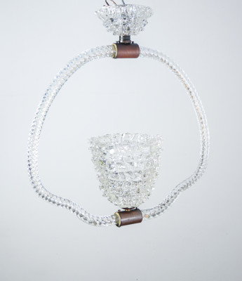 Lampadario a sospensione in vetro soffiato e rostrato, design BAROVIER & TOSO. Murano, Anni 40