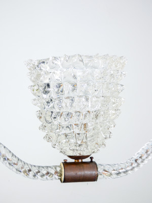 Lampadario a sospensione in vetro soffiato e rostrato, design BAROVIER & TOSO. Murano, Anni 40