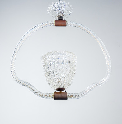 Lampadario a sospensione in vetro soffiato e rostrato, design BAROVIER & TOSO. Murano, Anni 40