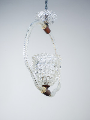 Lampadario a sospensione in vetro soffiato e rostrato, design BAROVIER & TOSO. Murano, Anni 40