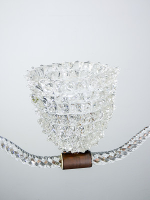 Lampadario a sospensione in vetro soffiato e rostrato, design BAROVIER & TOSO. Murano, Anni 40