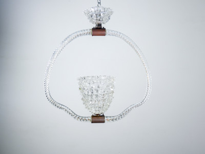 Lampadario a sospensione in vetro soffiato e rostrato, design BAROVIER & TOSO. Murano, Anni 40