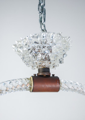 Lampadario a sospensione in vetro soffiato e rostrato, design BAROVIER & TOSO. Murano, Anni 40