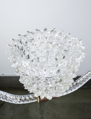 Lampadario a sospensione in vetro soffiato e rostrato, design BAROVIER & TOSO. Murano, Anni 40