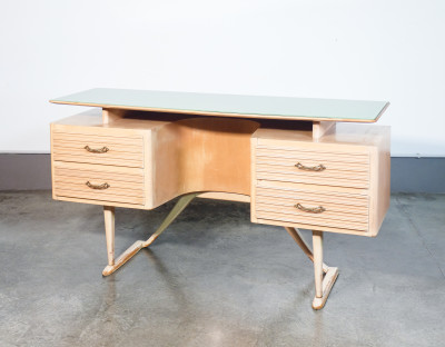 Mobile toilette, console scrivania di design italiano nello stile di V. Valabrega. Legno laccato e piano in vetro. Italia, Anni 40