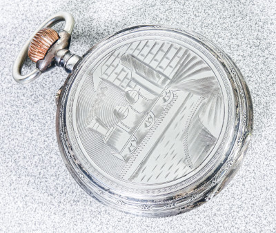 Orologio da tasca ferroviario goliath, cassa in argento 800. Fine Ottocento