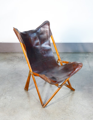 ?? POLTRONA TRIPOLINA DESIGN VITTORIANO VIGANÒ 1930S RICHIUDIBILE LEGNO CUOIO