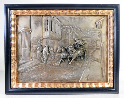 ?? QUADRO BASSORILIEVO GUIDO GALBIATI PLACCATO ARGENTO BIGA CAVALLI ROMA ANTICA