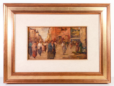 ?? QUADRO FIRMATO TELESFORO FRANCHINO VENEZIA MERCATO DIPINTO OLIO TAVOLA EPOCA