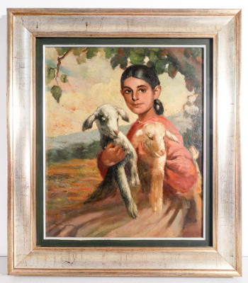 ?? QUADRO PASTORELLA AGNELLI RITRATTO BAMBINA PASTORALE DIPINTO OLIO TELA 1900