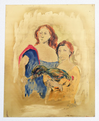 ?? SERIGRAFIA OTTONE DOMENICO PURIFICATO EPOCA 1960S DONNE GALLINA DIPINTO