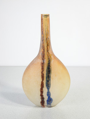 ?? VASO BOTTIGLIA DESIGN ALFREDO BARBINI SCAVO VETRO SOFFIATO MURANO 1970S