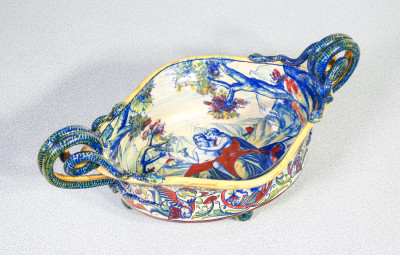 Vaso centrotavola in ceramica decorata a lustro, firmata Alfredo SANTARELLI. Gualdo Tadino, Metà Novecento