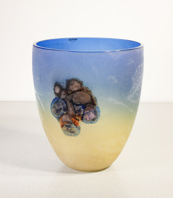 ?? VASO DESIGN ALFREDO BARBINI SCAVO VETRO SONORO SOFFIATO MURANO EPOCA 1970S