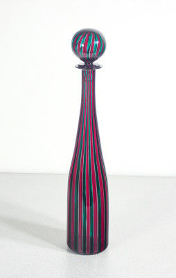 Bottiglia a canne in vetro soffiato, design Giò PONTI per VENINI. Murano, 2010