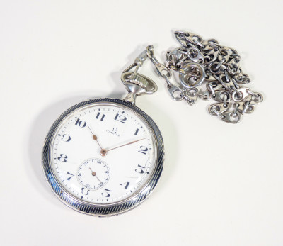 ?? ANTICO OROLOGIO DA TASCA OMEGA 40.6L ARGENTO NIELLO CARICA MANUALE EPOCA 1920