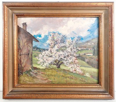 Dipinto a olio firmato Benedetto GHIVARELLO Campagna di Pino Torinese, zona San Felice. Italia, 14-4-1936