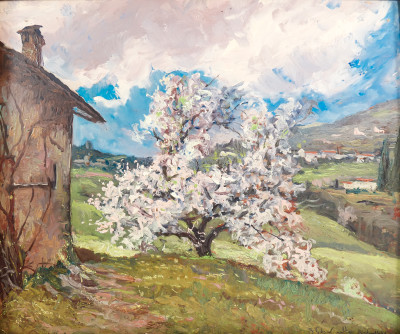Dipinto a olio firmato Benedetto GHIVARELLO Campagna di Pino Torinese, zona San Felice. Italia, 14-4-1936
