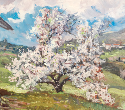 Dipinto a olio firmato Benedetto GHIVARELLO Campagna di Pino Torinese, zona San Felice. Italia, 14-4-1936