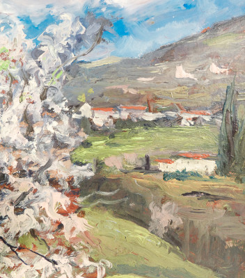 Dipinto a olio firmato Benedetto GHIVARELLO Campagna di Pino Torinese, zona San Felice. Italia, 14-4-1936