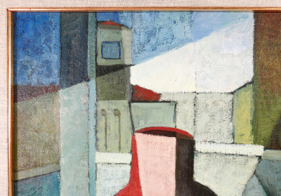 Dipinto a olio firmato Eros BONAMINI, Composizione. Italia, 1974