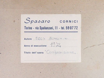 Dipinto a olio firmato Eros BONAMINI, Composizione. Italia, 1974