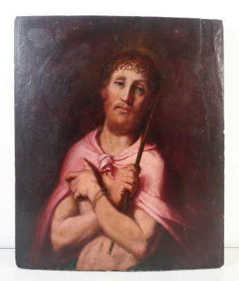 ANTICO QUADRO GESÙ CORONATO SPINE ECCE HOMO ICONA CRISTO DIPINTO 1600 1700
